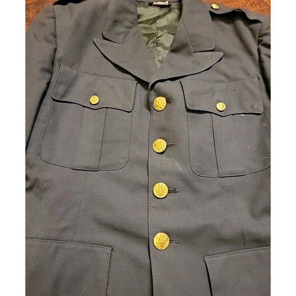 Vintage Army Issued Patch Jacket 38 Reg Dress Uniform Dark Green USA Gold Button - Picture 5 of 9